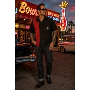 House Of Blues Bowling Shirt XL Black Red Rockabilly Retro Casino Lounge
